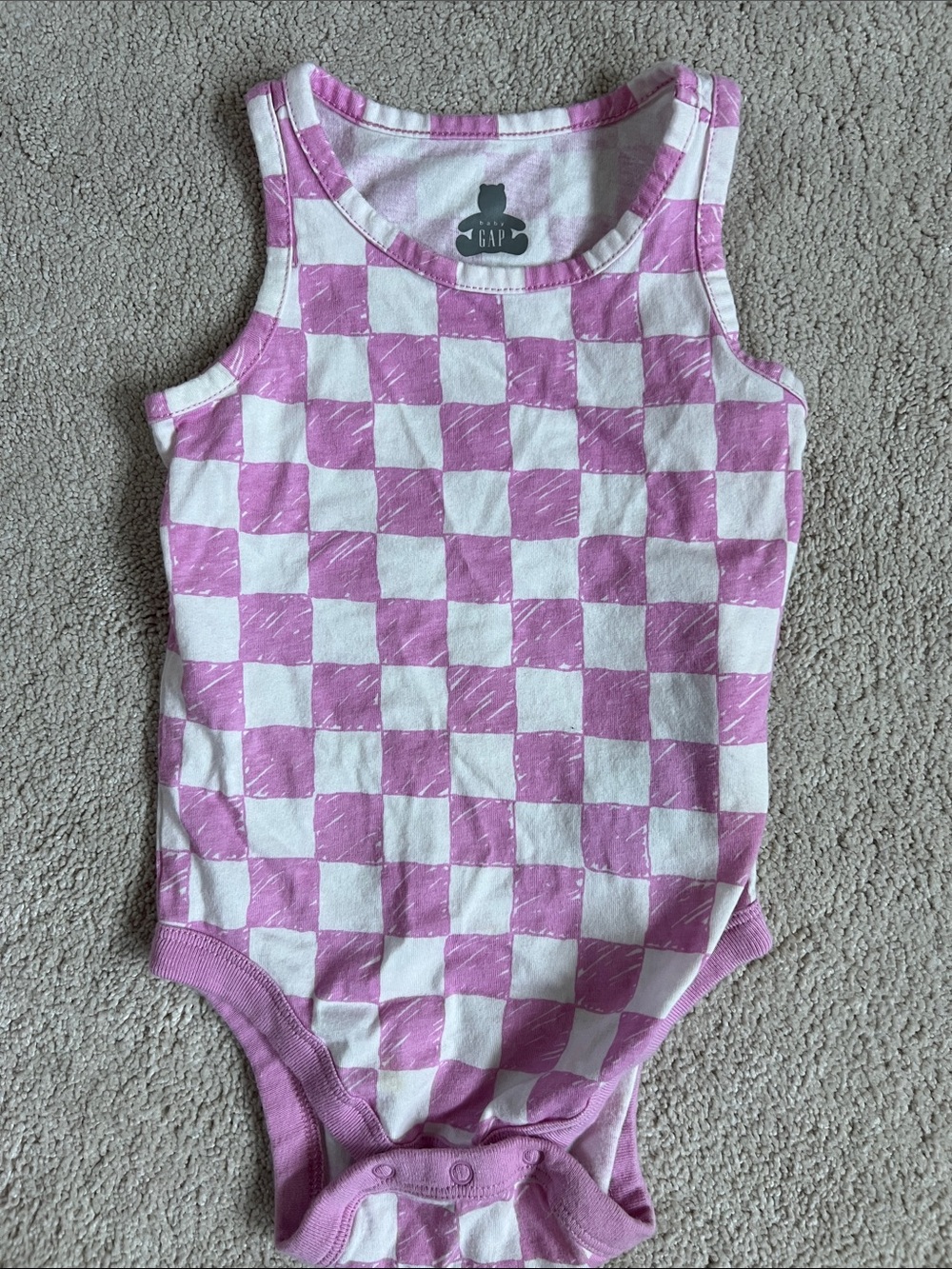 GAP Pink and White Checkerboard Tank One-Piece Bodysuit